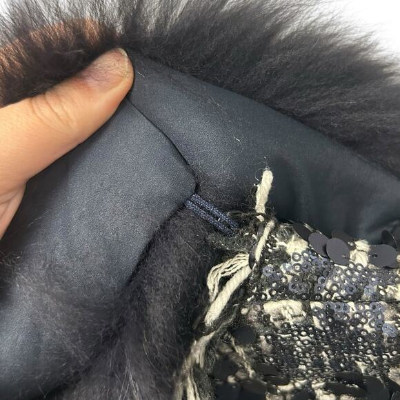 NWT Dolce Cabo Blue Raccoon Fur Removable Collar Sequin Tweed Jacket Womens XL - Picture 9 of 9